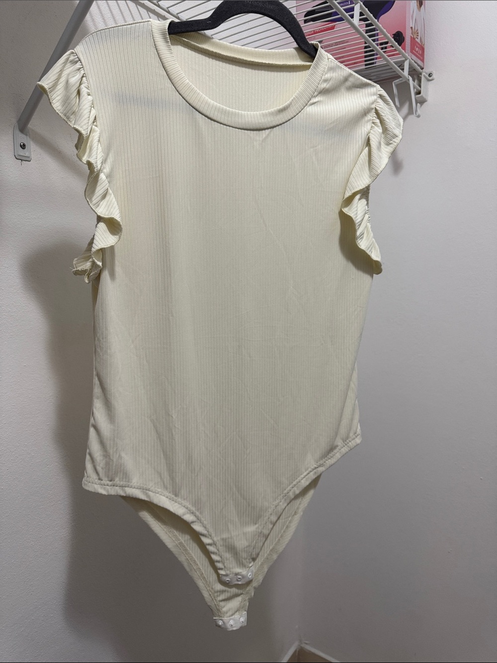 Kids Ribbed Flutter Sleeve One-Piece Bodysuit - Cream